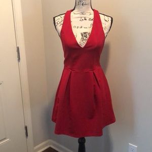 F21 Pointe Knit Red Fit Flare Halter Dress Size Small S